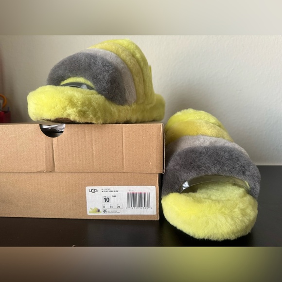 NIB UGG Women’s Fluff Yeah Slide Slipper Slingback Yellow and Gray Size 10 - Picture 9 of 15